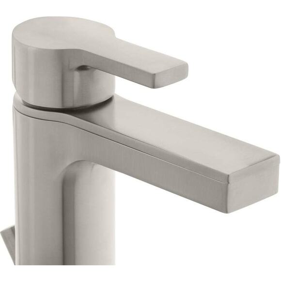 Modern Contemporary Single Hole & Handle Low-Arc Bathroom Faucet, Brushed Nickel - Picture 3 of 12
